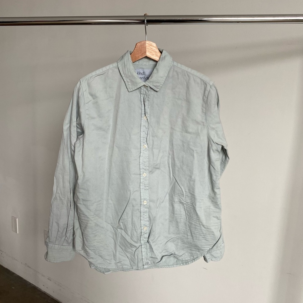 New Light Blue Unsubscribed Cotton Button Up Shirt Sz X-Small